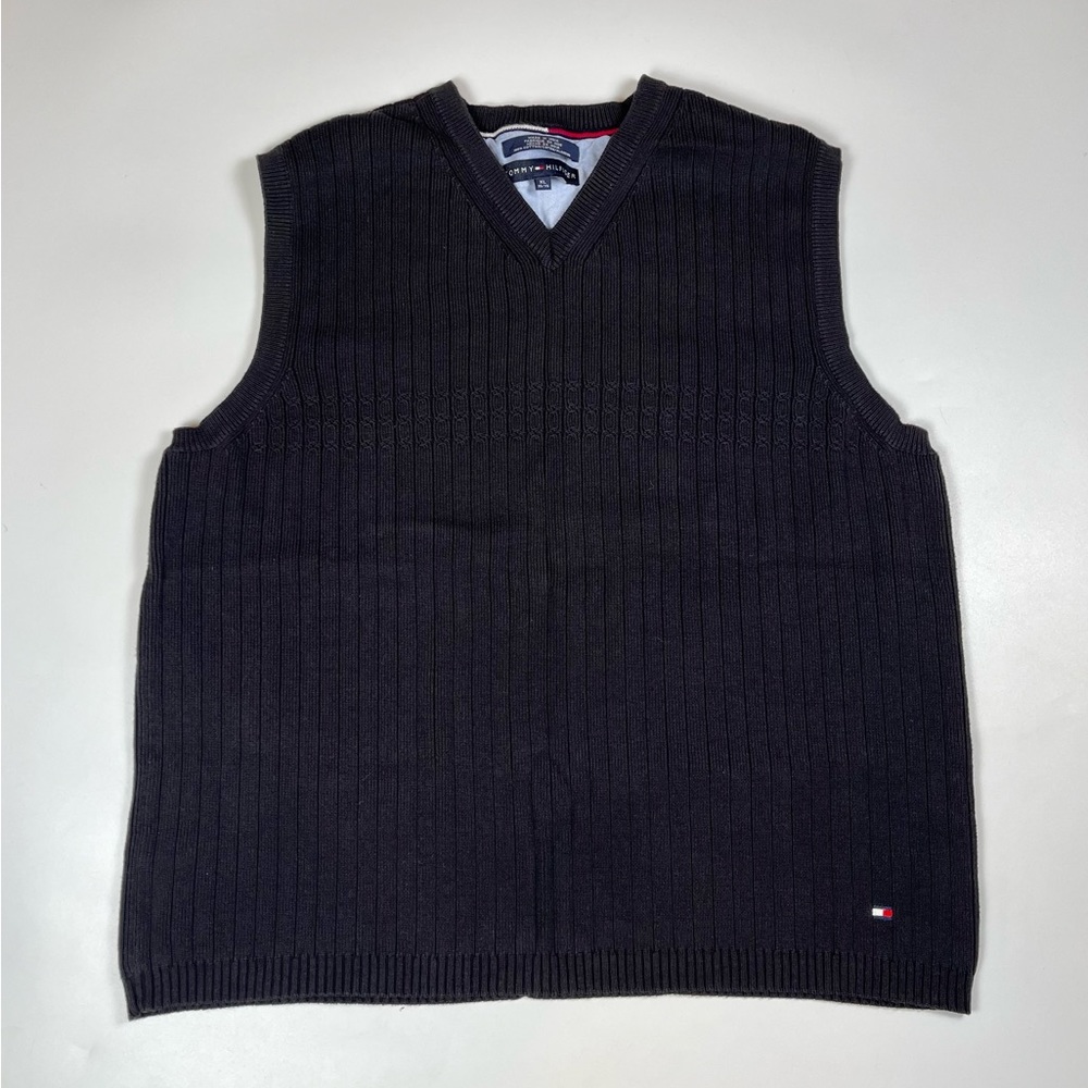 Tommy Hilfiger Ribbed Knit Sweater Vest Black Men’s Sz XL NICE!